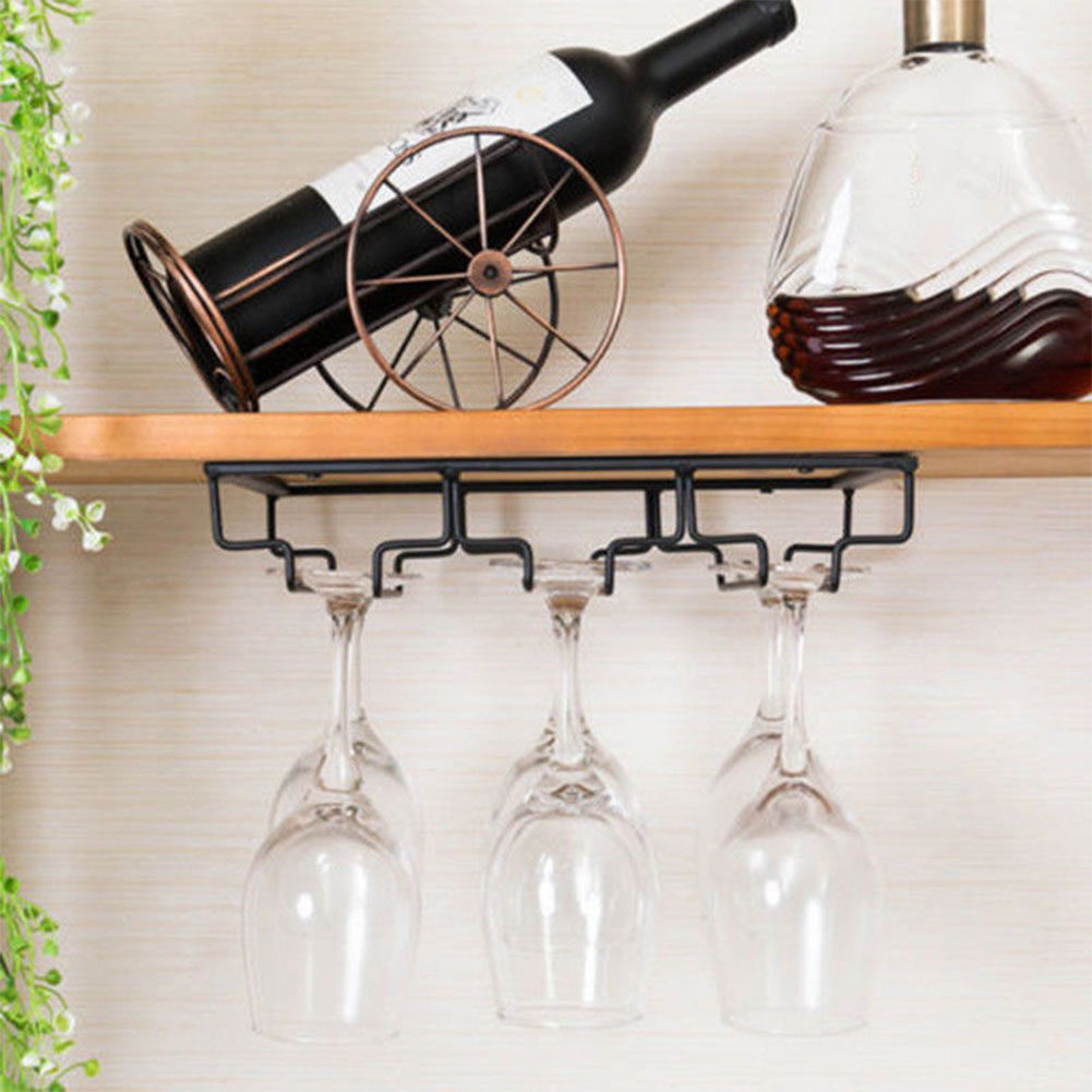 Iron Wall Mount Wine Glass Hanging Holder Goblet Stemware Storage