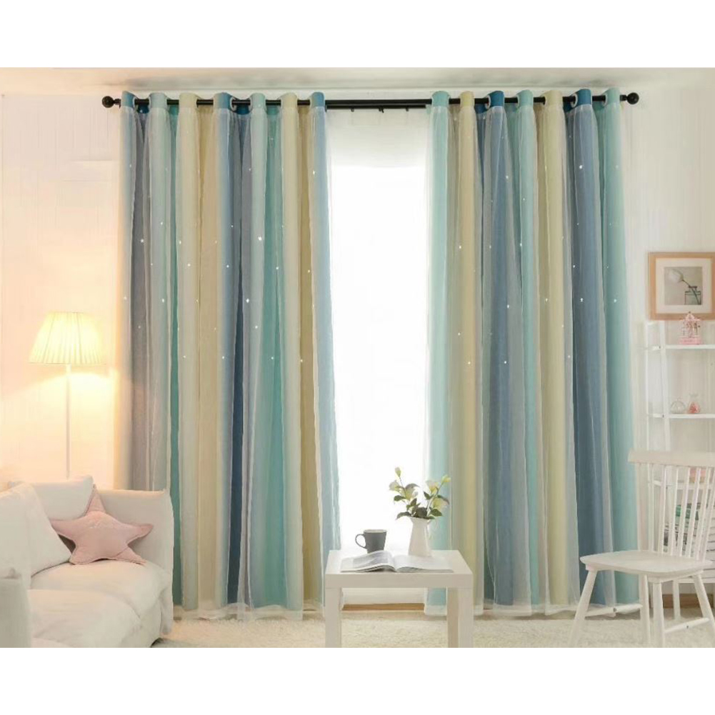 Double Layer Curtains Blackout Floor Starry Curtain Kids Boy Girls