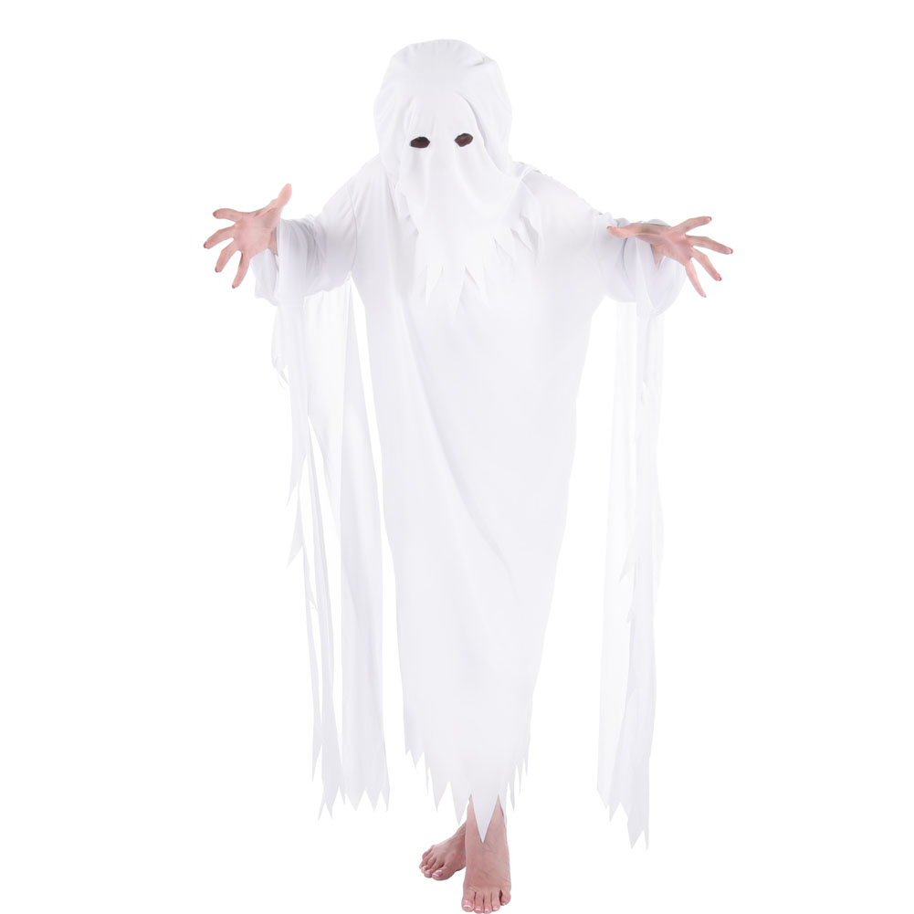 Women Ghost Costume Gothic White Fancy Dress Halloween Party Cape ...