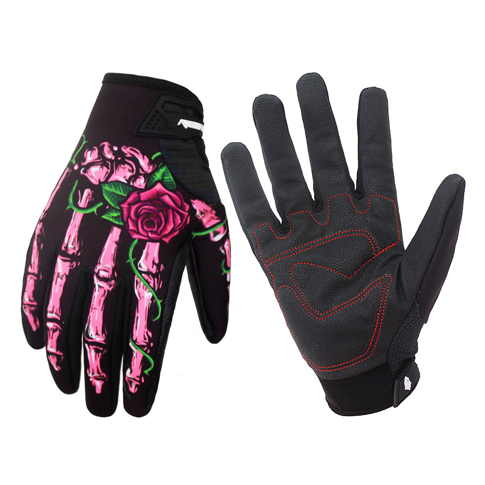 Shina Mens Cycling Biker Racing Motorcycle Skeleton Goth Skull Bone Full Finger Gloves L