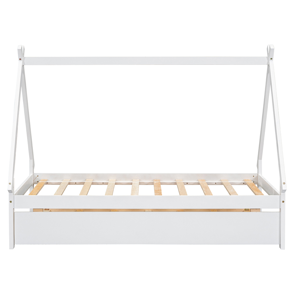 Pine Wood Twin Bed Frame Platform Bed Frame with Pull out Trundle Bed