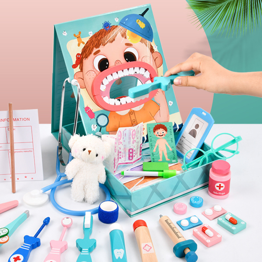 子供歯医者シミュレーションおもちゃままごとセット木製ドクターおもちゃセット女の子男の子歯科ケア早期教育おもちゃ完璧なギフト