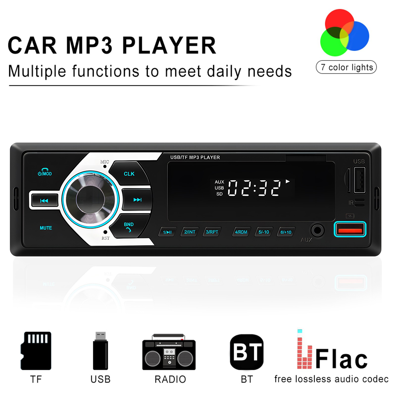 12V オートラジオカーステレオ MP3 プレーヤーはハンズフリー通話をサポート FM ラジオ AUX 入力 TF/EQ/デュアル USB 充電をサポート