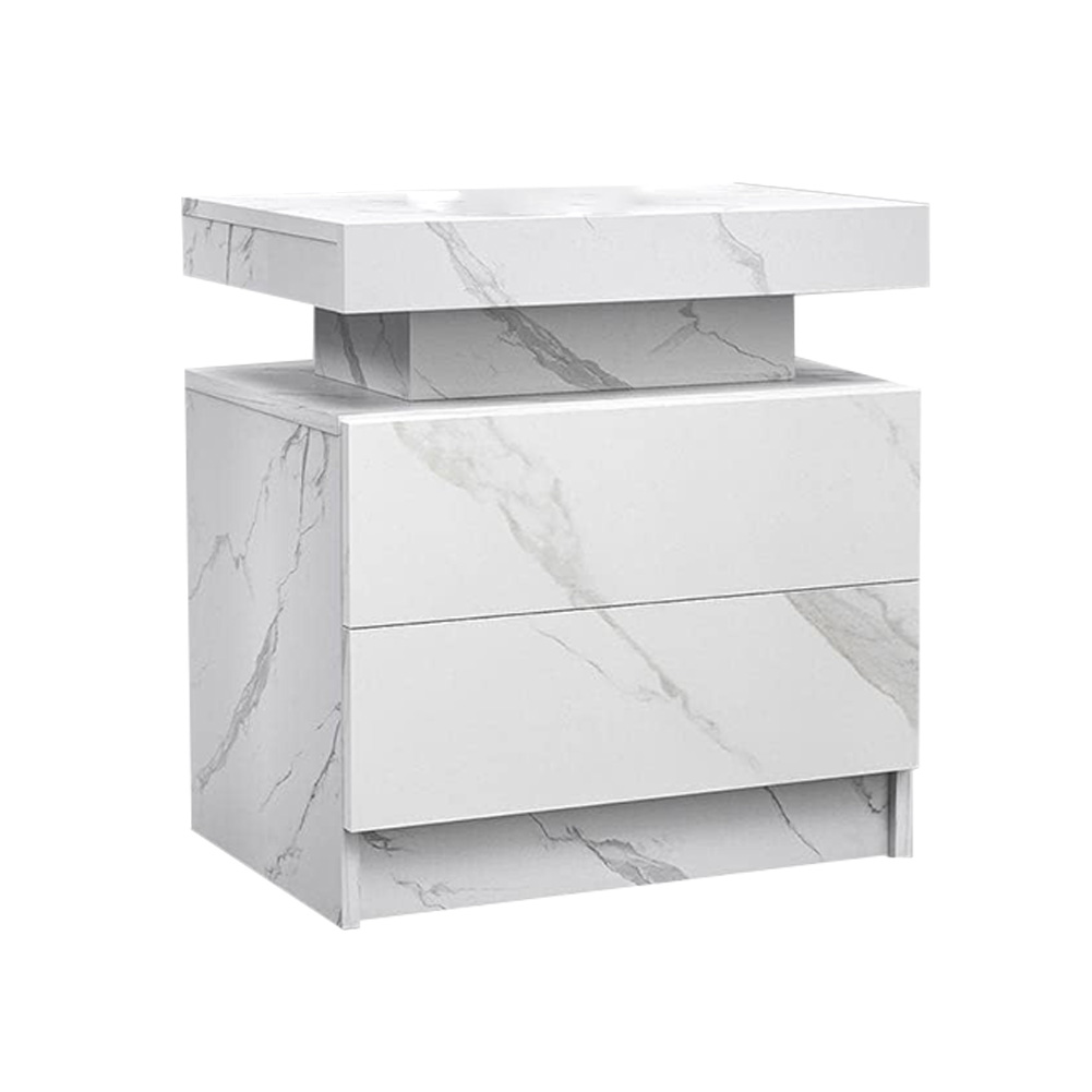 Modern LED Bedside Table End Side Table with 2 Drawers Bedroom Nightstand - Picture 28 of 28
