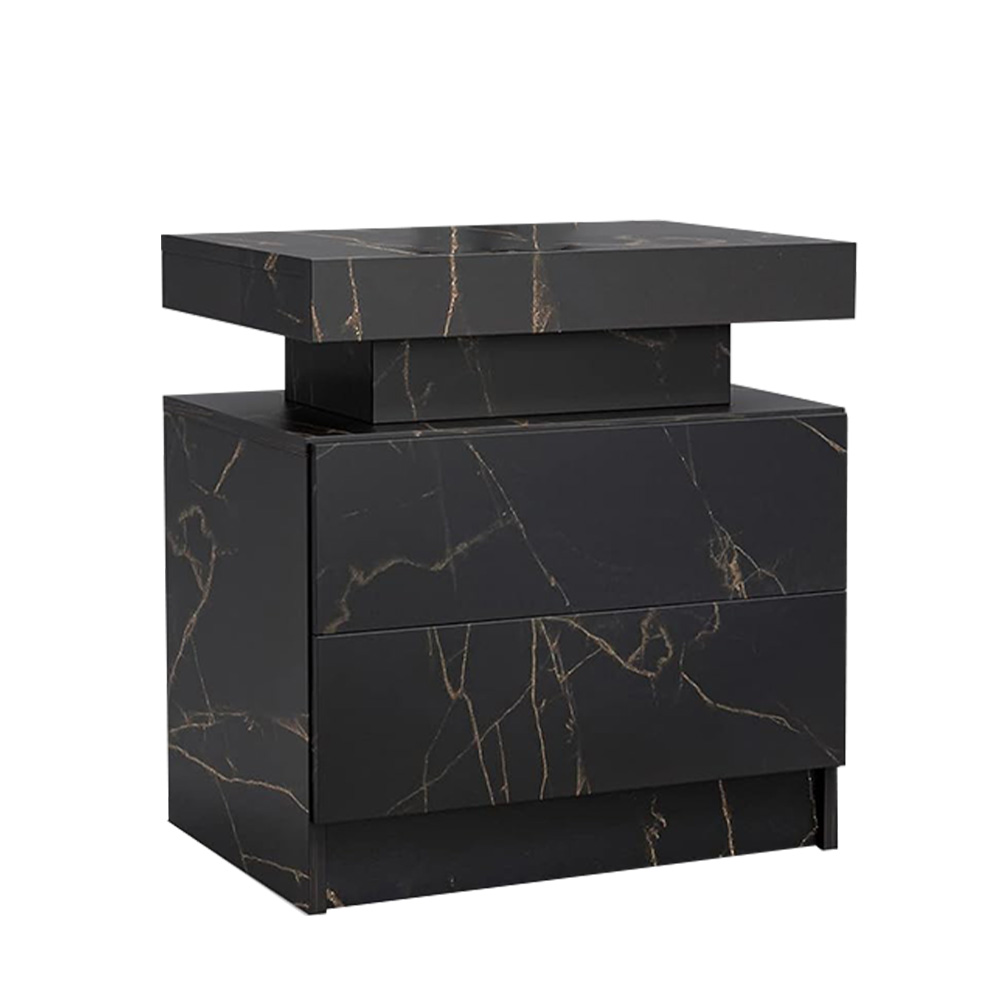 Modern LED Bedside Table End Side Table with 2 Drawers Bedroom Nightstand - Picture 25 of 28