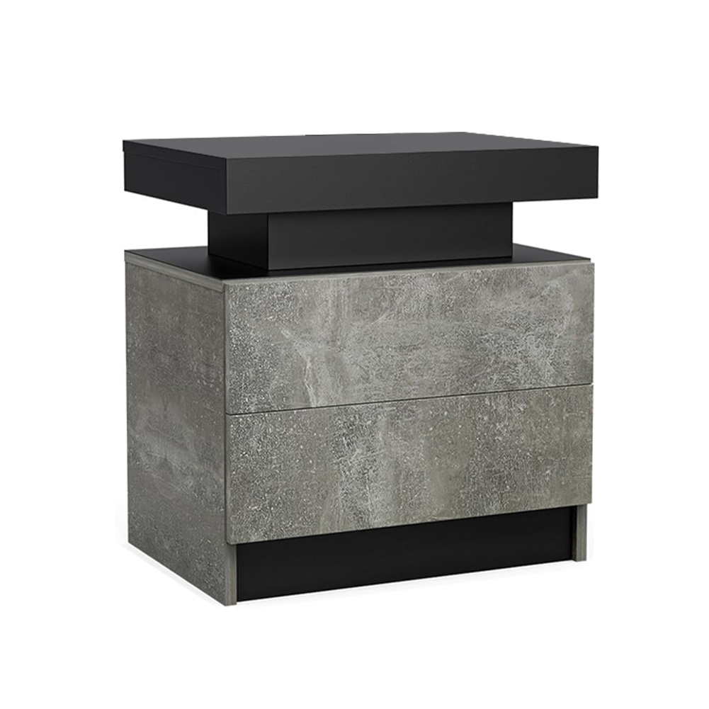 Modern LED Bedside Table End Side Table with 2 Drawers Bedroom Nightstand - Picture 24 of 28