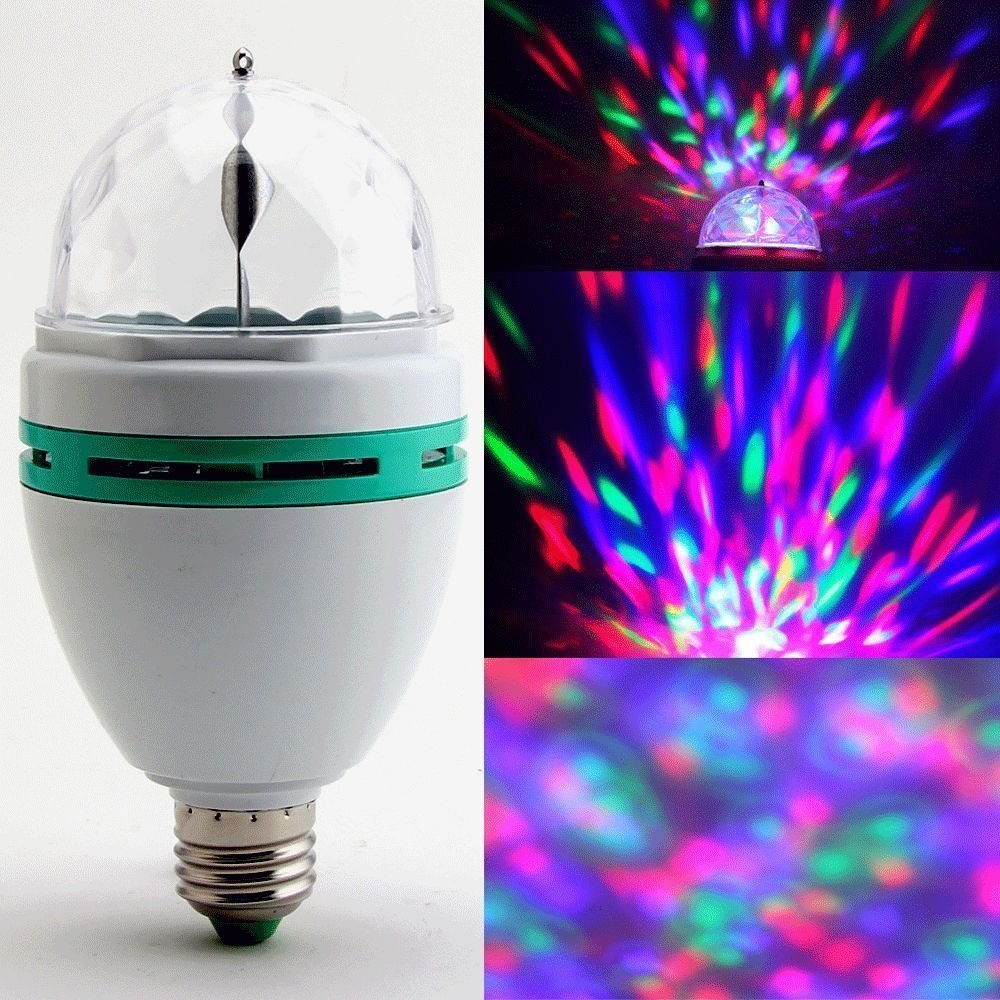 RGB Crystal Ball Effect Light E27 LED Rotating Stage Lighting Disco DJ Party UK