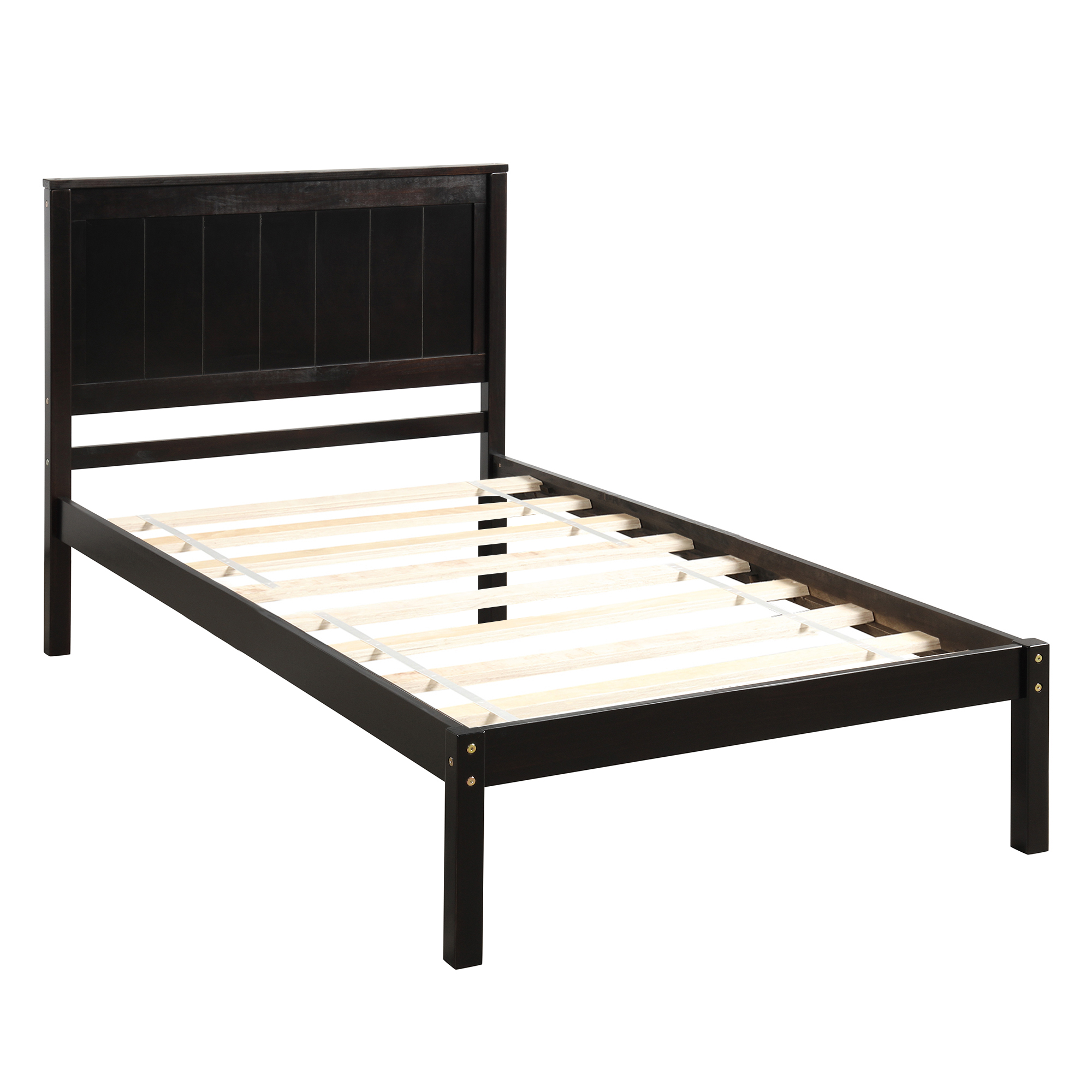 Twin/Full Size Platform Bed with Headboard, Wood Slat Support, Wooden Bed Frame
