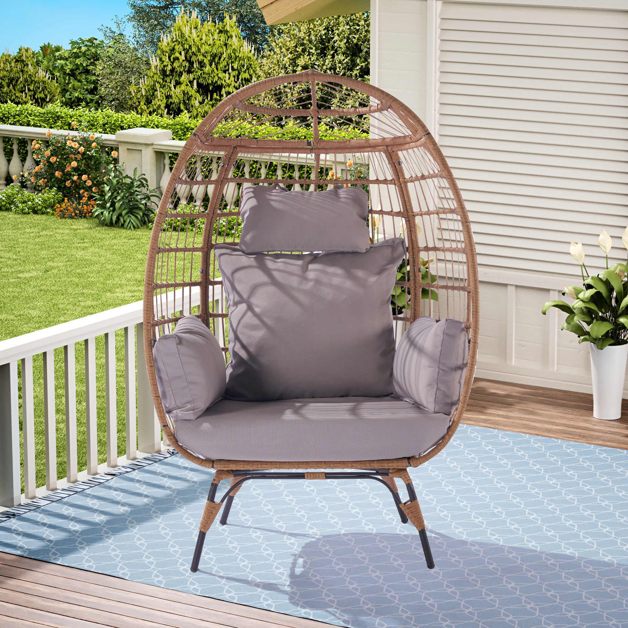  Wicker Egg Chair Indoor Outdoor Lounger With 5 Cushions Egg Chair For Patio    