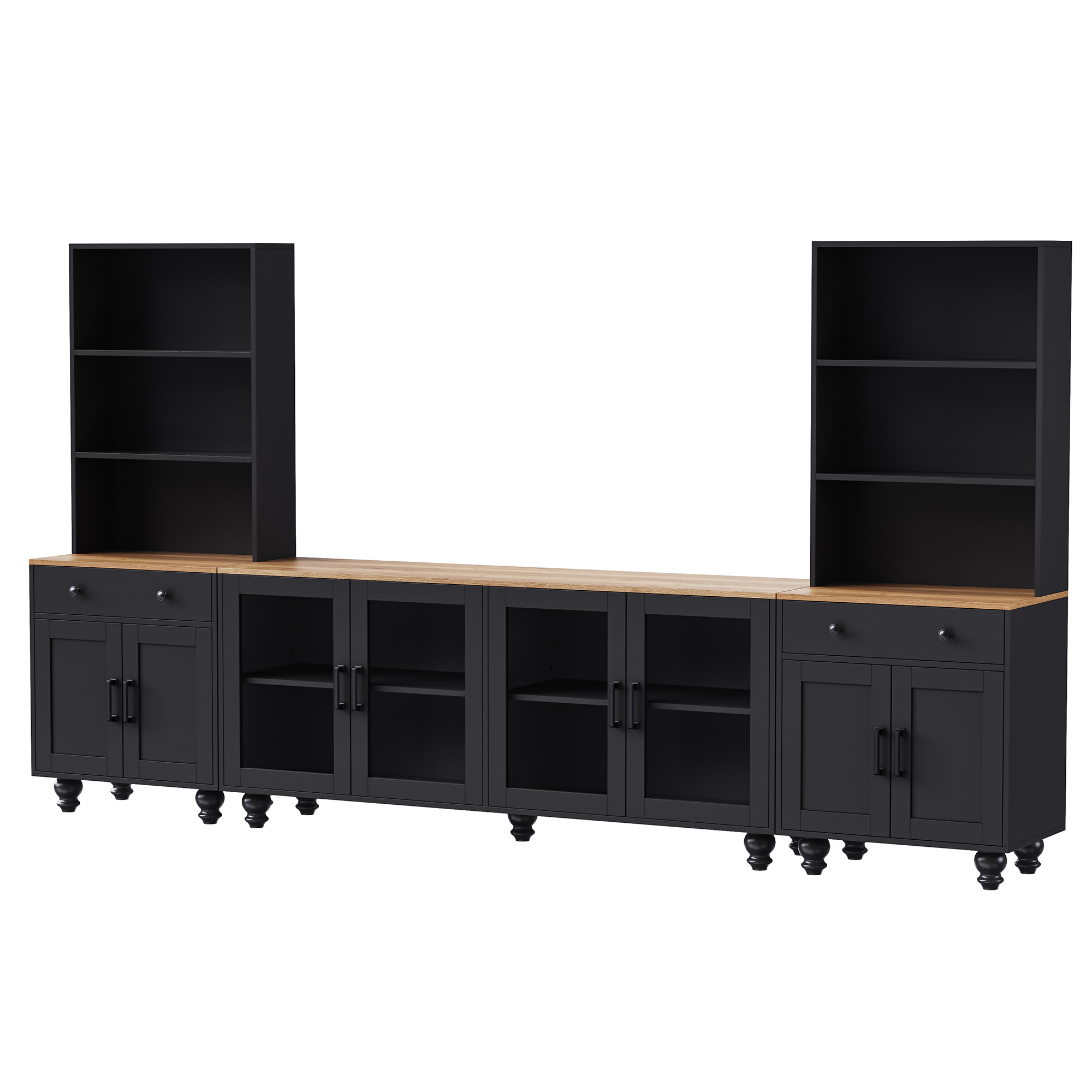 Cabinet For 70"tvs Entertainment Center With Bookshelf & Gla