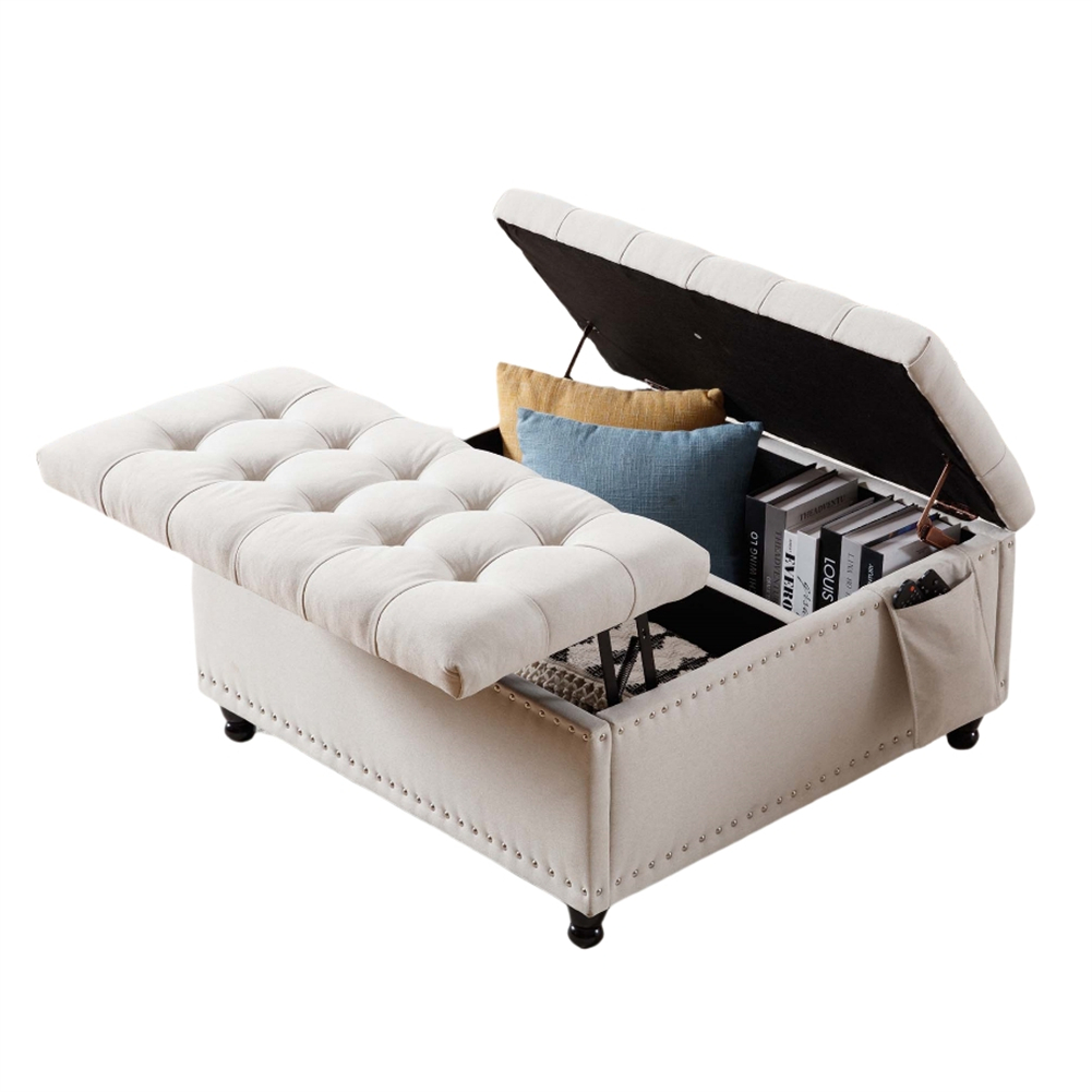 Modern Tufted Upholstered Ottoman Storage Ottoman Coffee Table with Lift Top - Picture 17 of 17