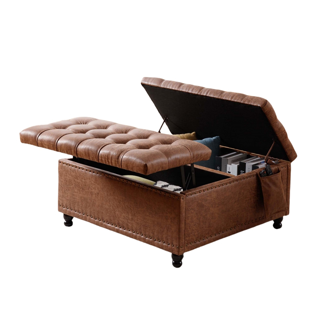Modern Tufted Upholstered Ottoman Storage Ottoman Coffee Table with Lift Top - Picture 16 of 17