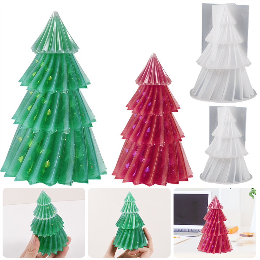 クリスマスツリーキャンドル金型 DIY ストライプ折り紙形状クリスマスツリーシリコーン金型クリスマスギフト家の装飾
