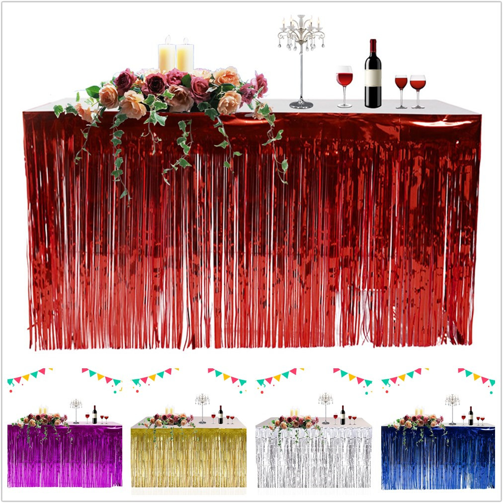 2 Pcs Shiny Tel Table Skirt Curtain Wedding Birthday Party 2 Pcs Shiny Tel Table Skirt Curtain Wedding Birthday Party Home Decor