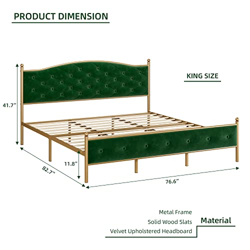 Full/Queen/King Size Velvet Upholstered Platform Bed Frame w/Tufted Headboard