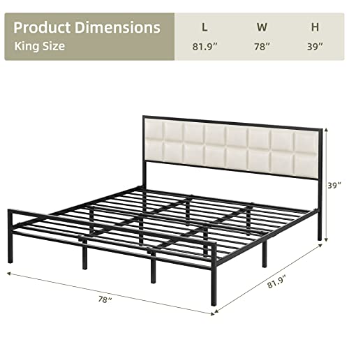 Bed Frame Full/Queen/King Size with Upholstered Square Stitched Headboard