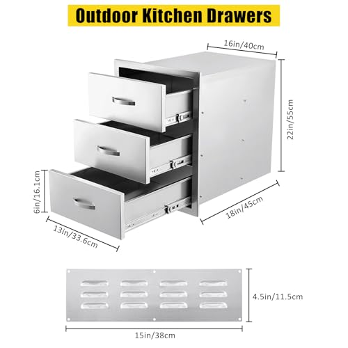 Outdoor Kitchen Drawer Stainless Steel Triple Storage Smooth