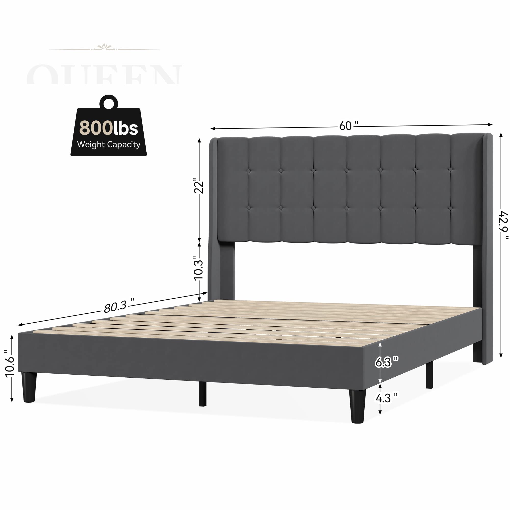 Upholstered Platform Bed Frame Full/Queen Size with Tufted Headboard Wooden Slat