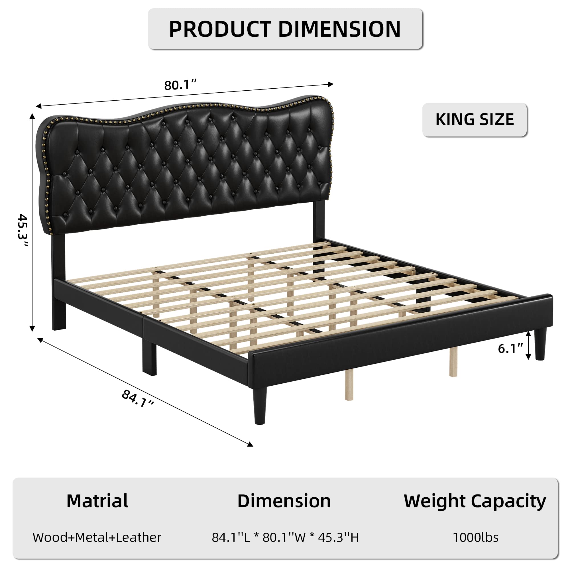 Upholstered Platform Bed Frame Full/King with Adjustable Headboard