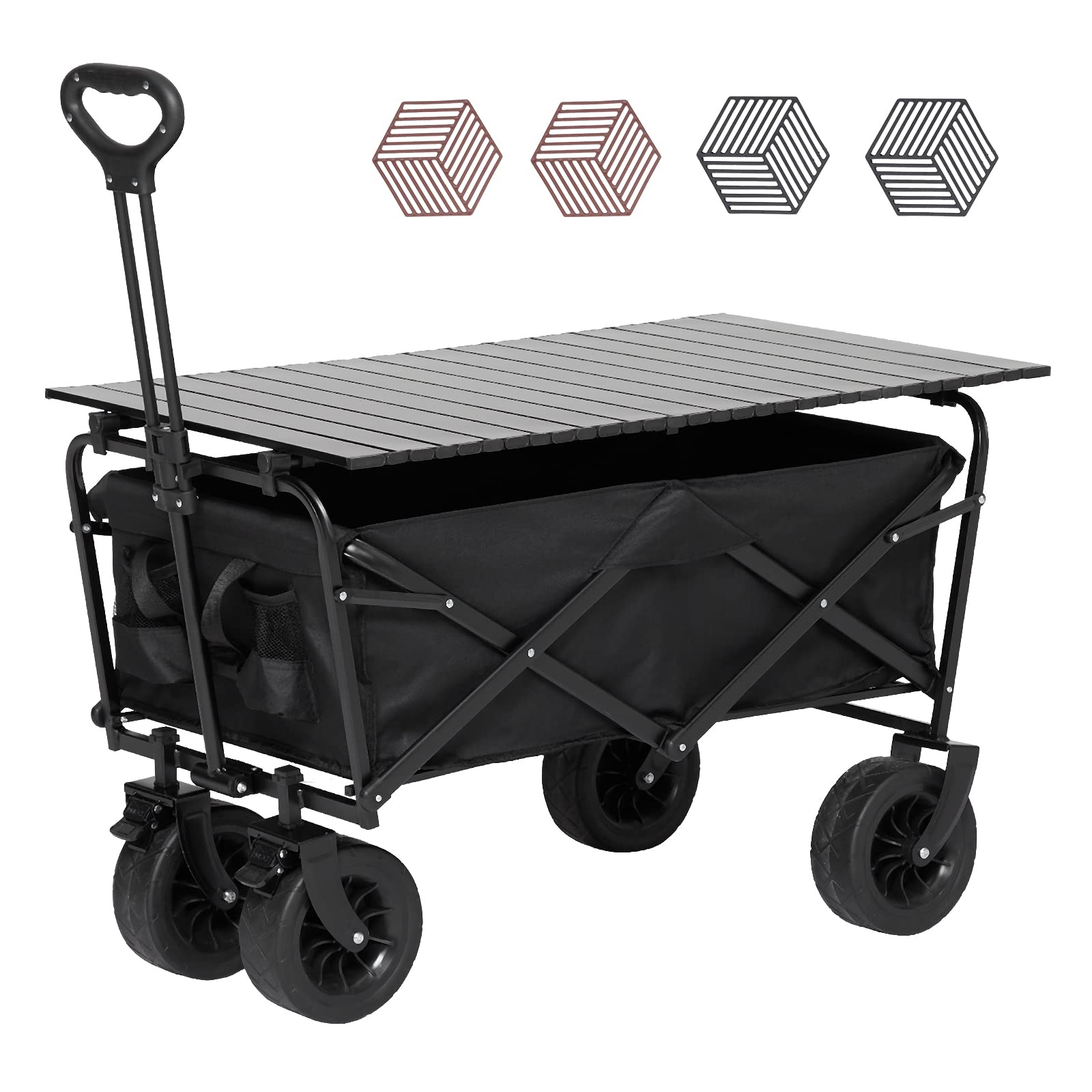 Collapsible Heavy Duty Wagon Cart Garden Camping Utility with Iron Folding Table