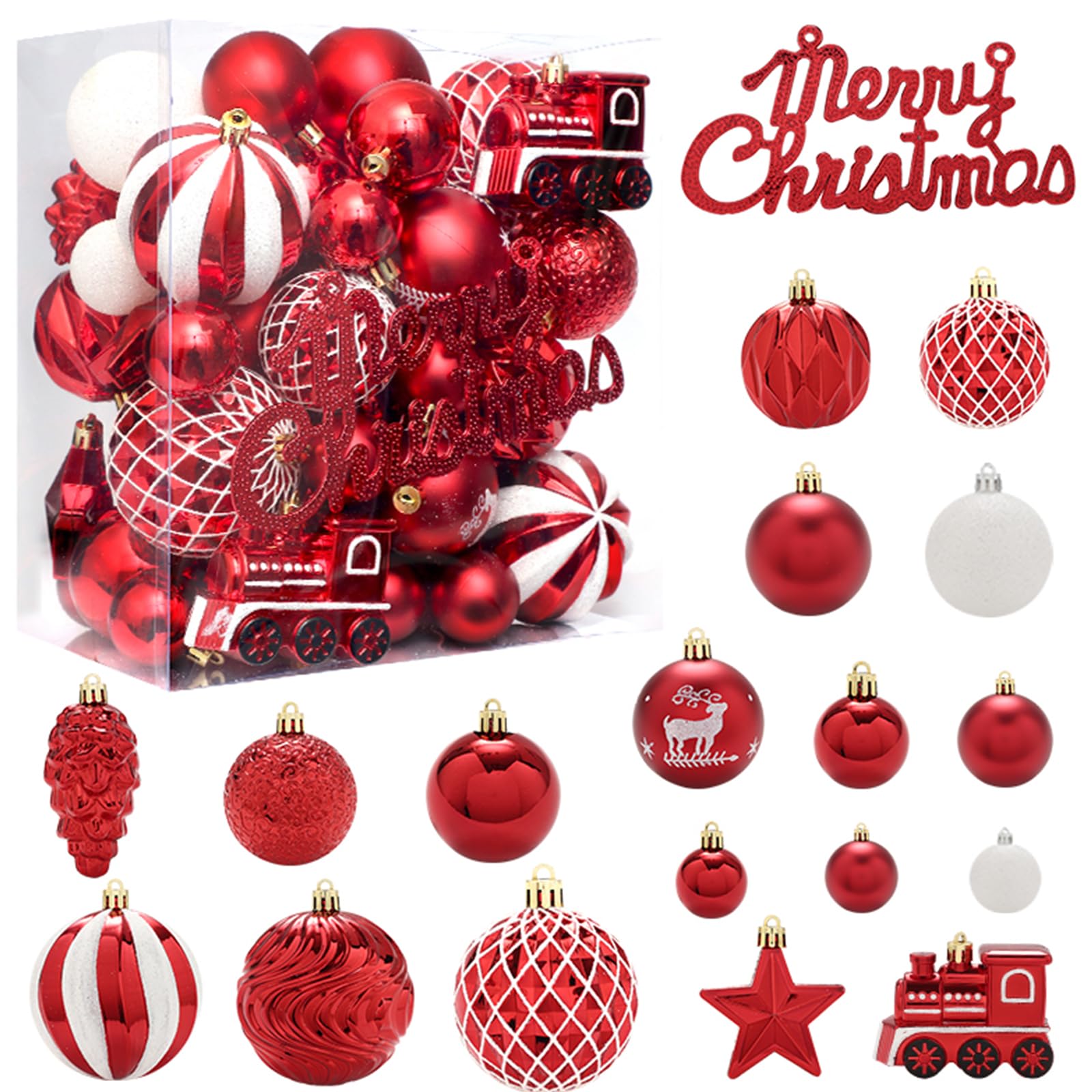 Christmas Balls 65pcs, Christmas Ornaments Set for Xmas Tree Holiday Party Decor - Picture 27 of 29