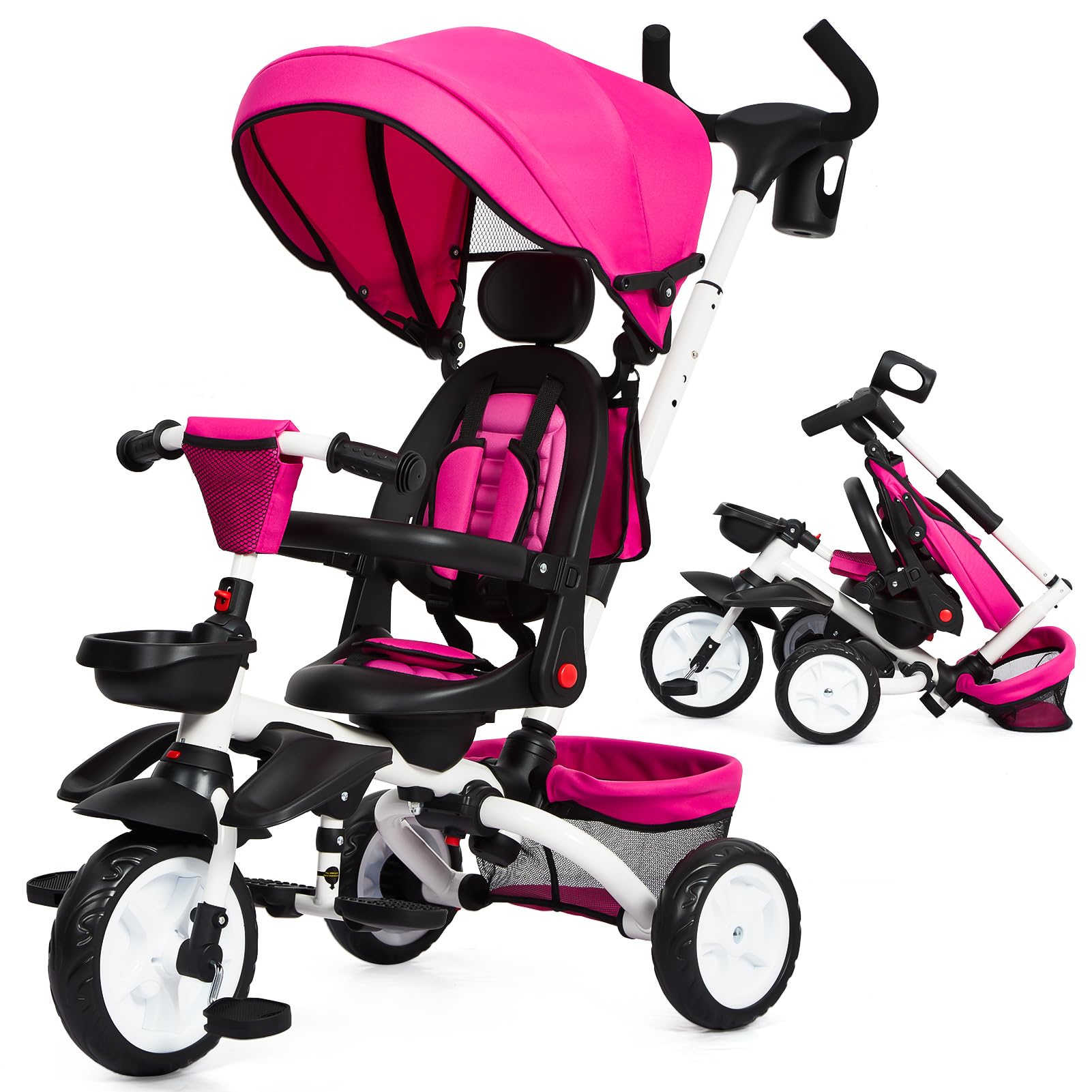 7-In-1 Kids Tricycle Baby Trike Folding Learning Toy Bike with Rotatable Seat US
