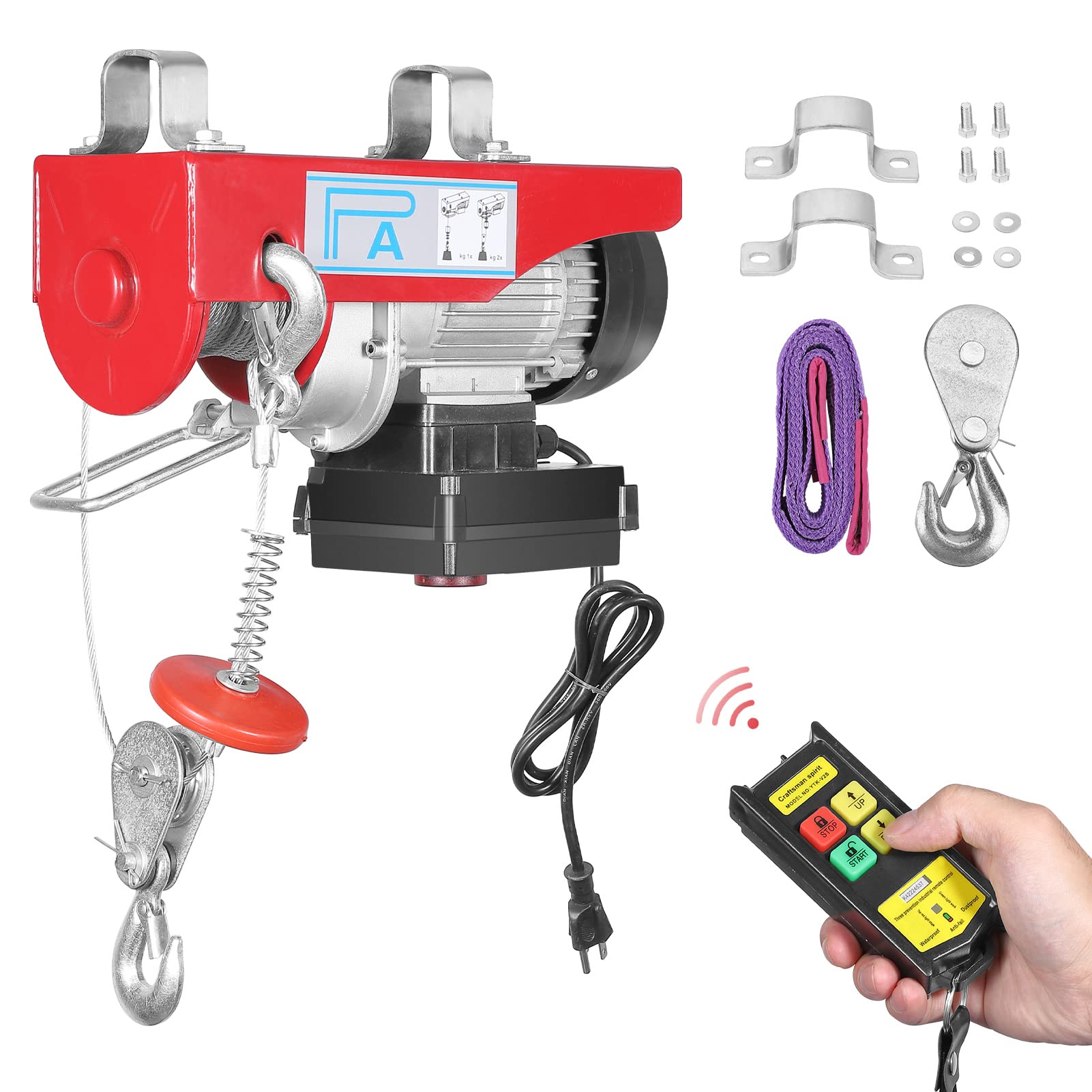 Electric Hoist 880Lbs Lift Wire Rope Crane Winch Remote Control 110V Warehouses