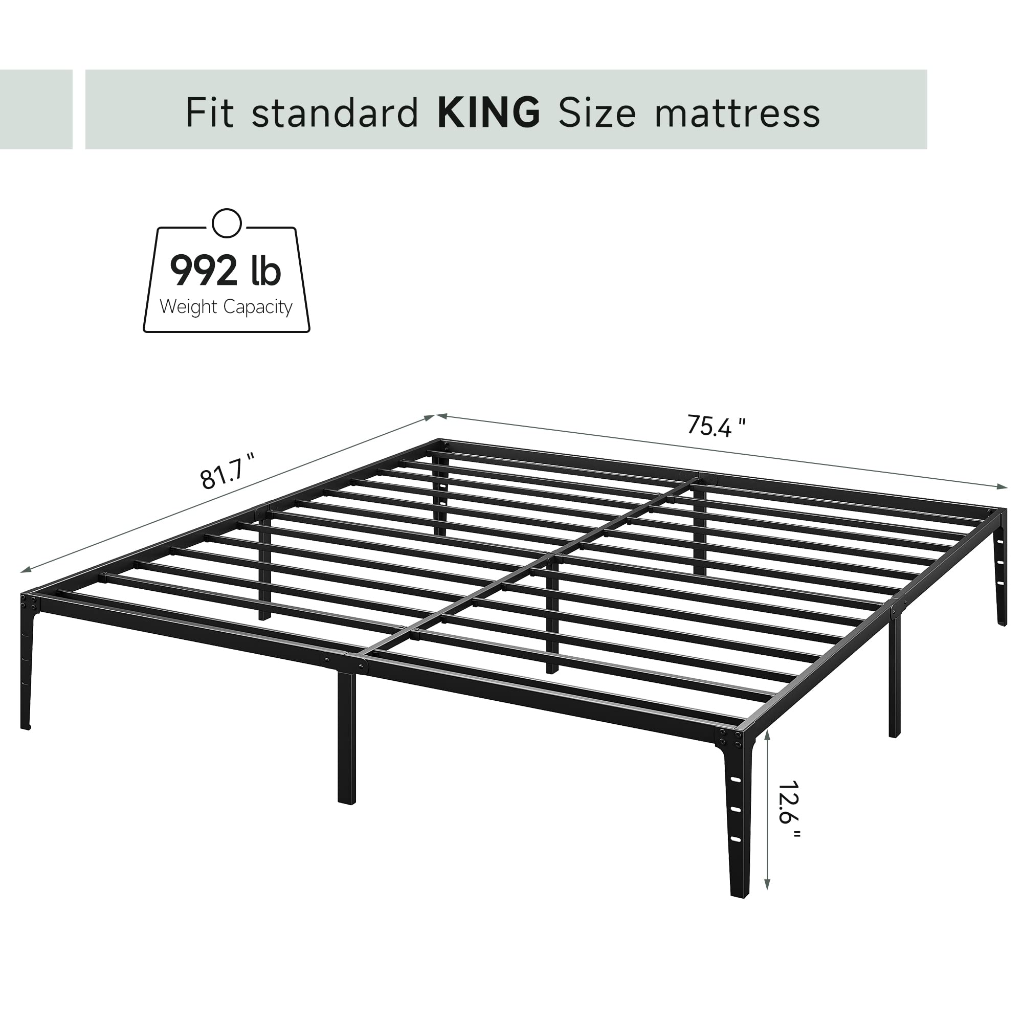 Twin/Full/Queen/King Size Bed Frame Metal Platform Bed with Sturdy Steel Slats