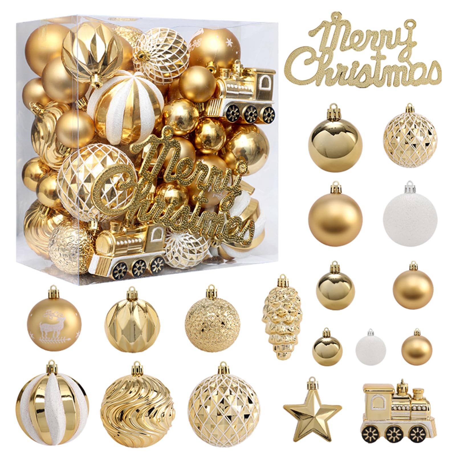 Christmas Balls 65pcs, Christmas Ornaments Set for Xmas Tree Holiday Party Decor - Picture 25 of 29