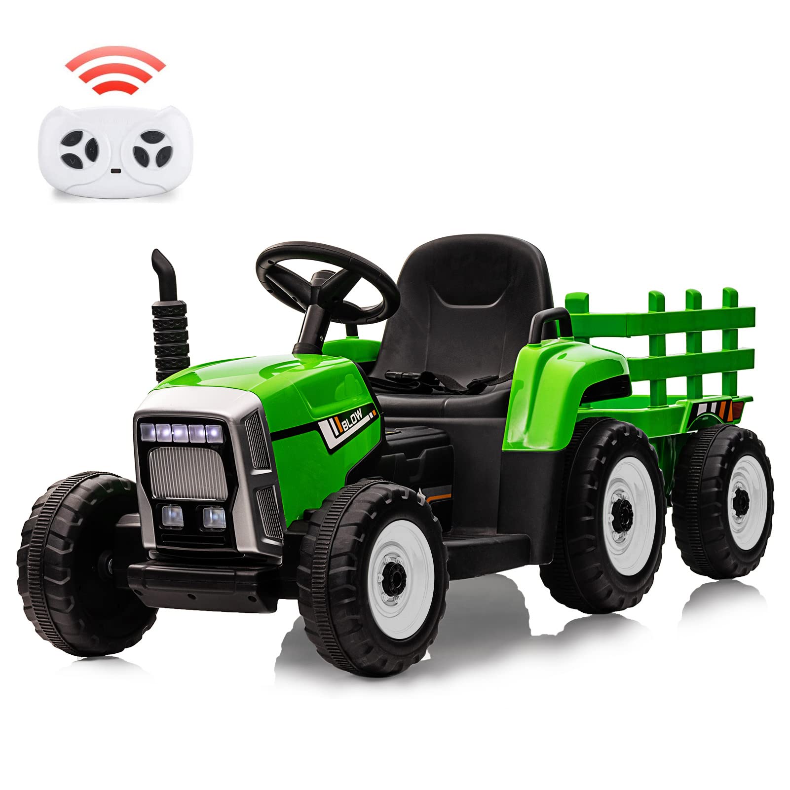 Kids Battery Powered Electric Tractor With Trailer Toddler Ride Remote Control