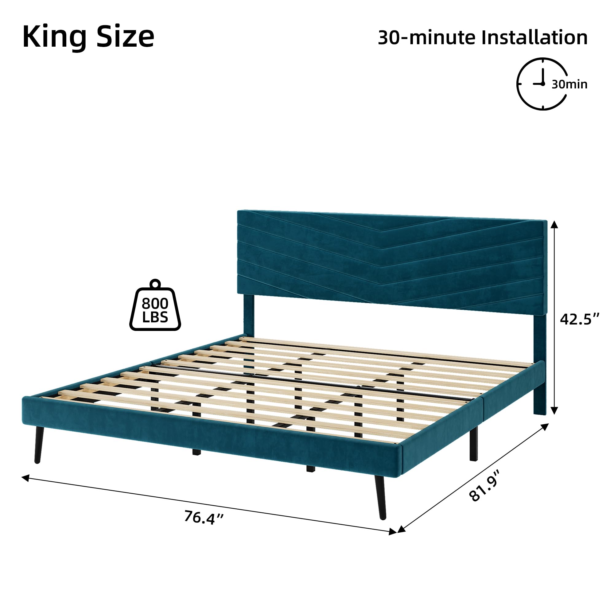 Full/Queen/King Size Upholstered Platform Bed Frame with Adjustable Headboard