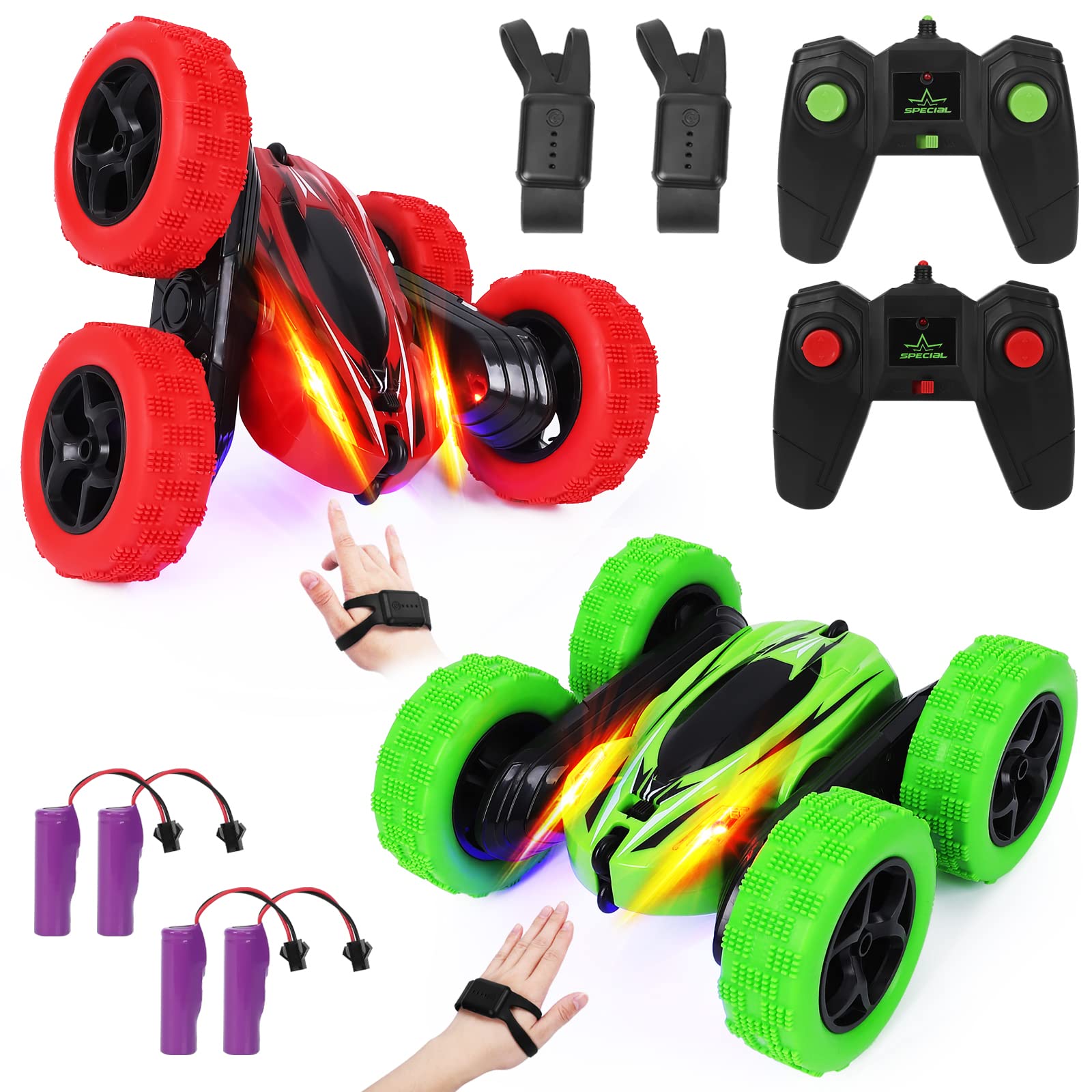 2Pack RC Stunt Car Watch Gesture Sensor Car 4WD Double Sided 360 Degree Rotating