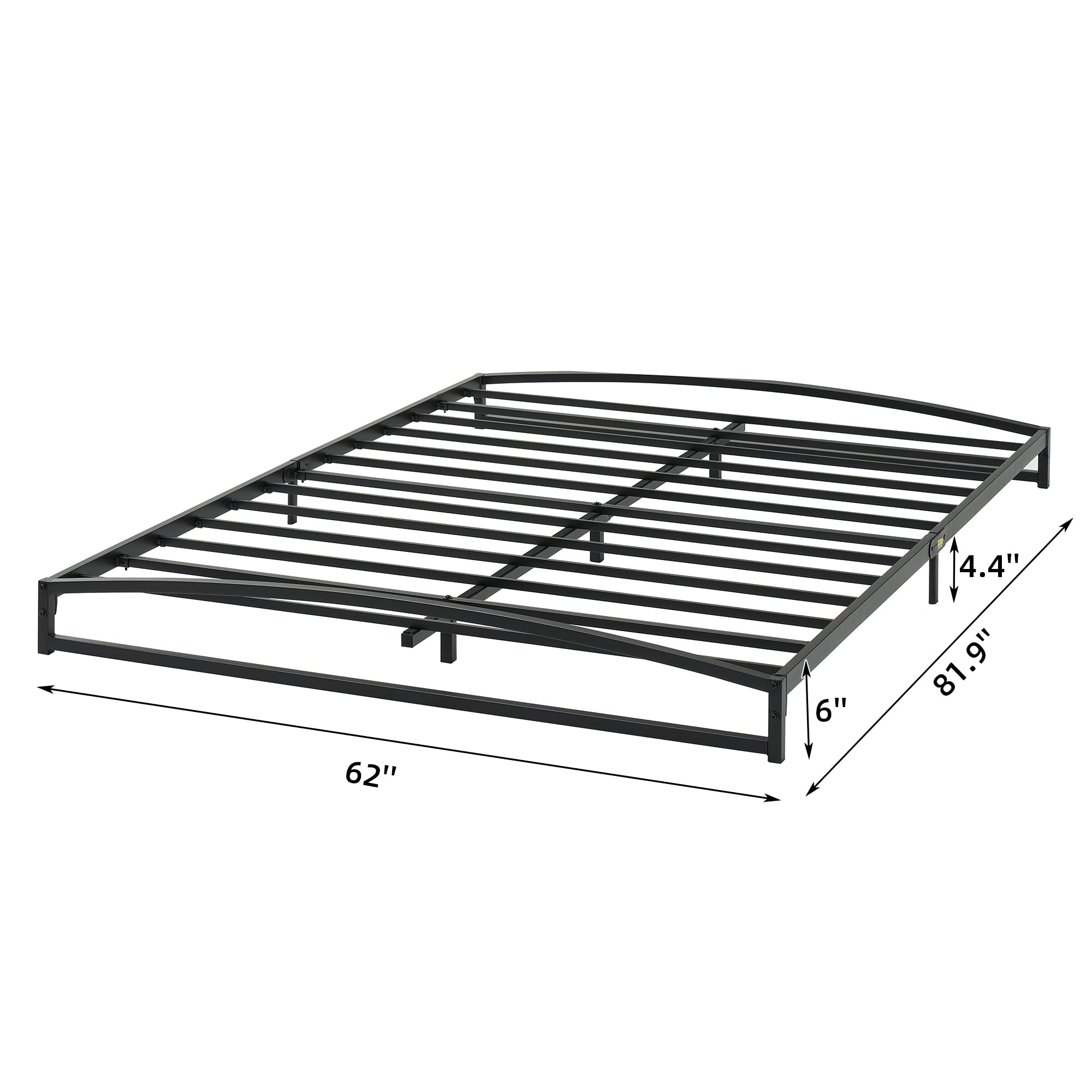 Black/White 6/10 Inch H Metal Bed Frame with Slat Support Mattress Foundation   