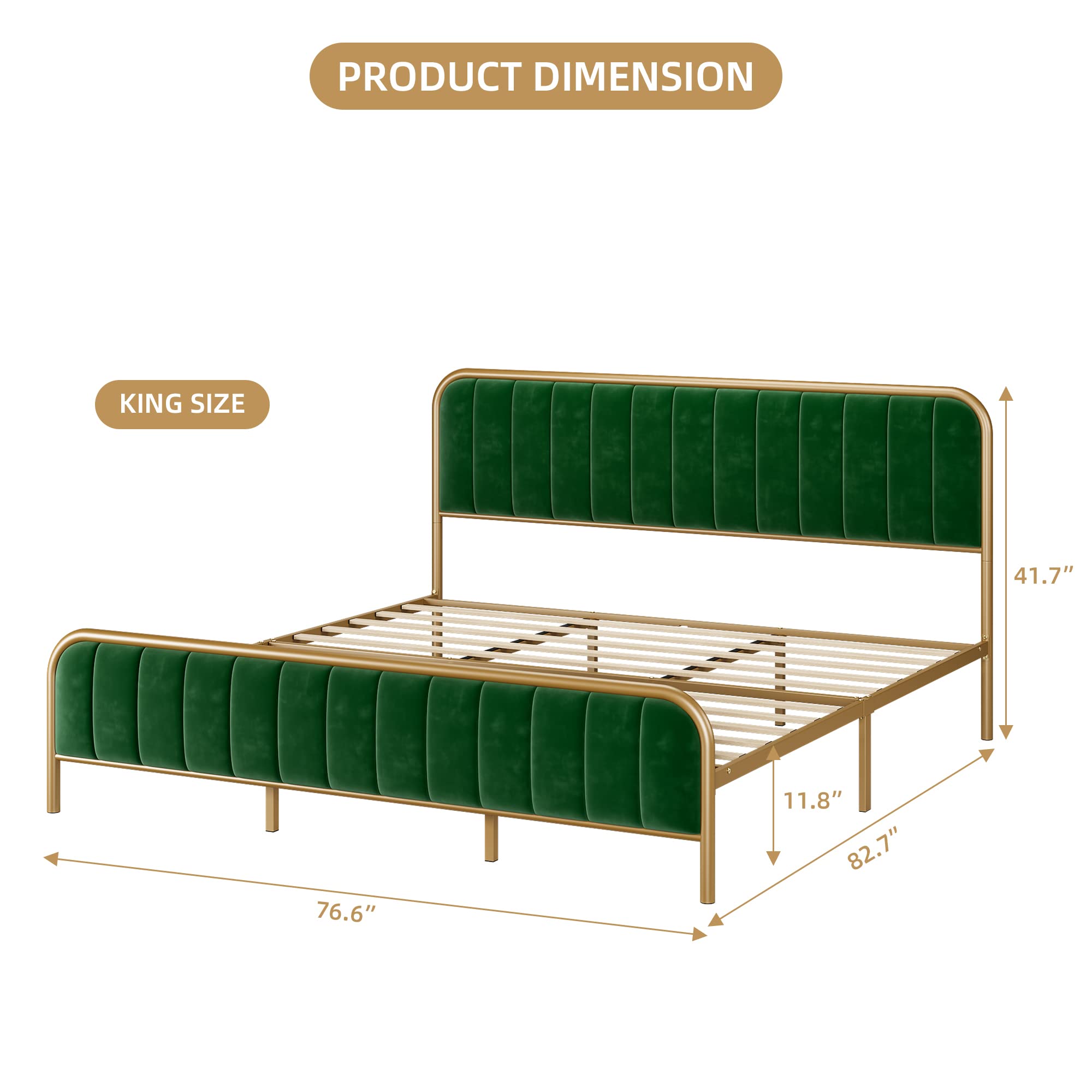 King/Queen/Full Modern Velvet Tufted Platform Bed Frame with Metal Frame
