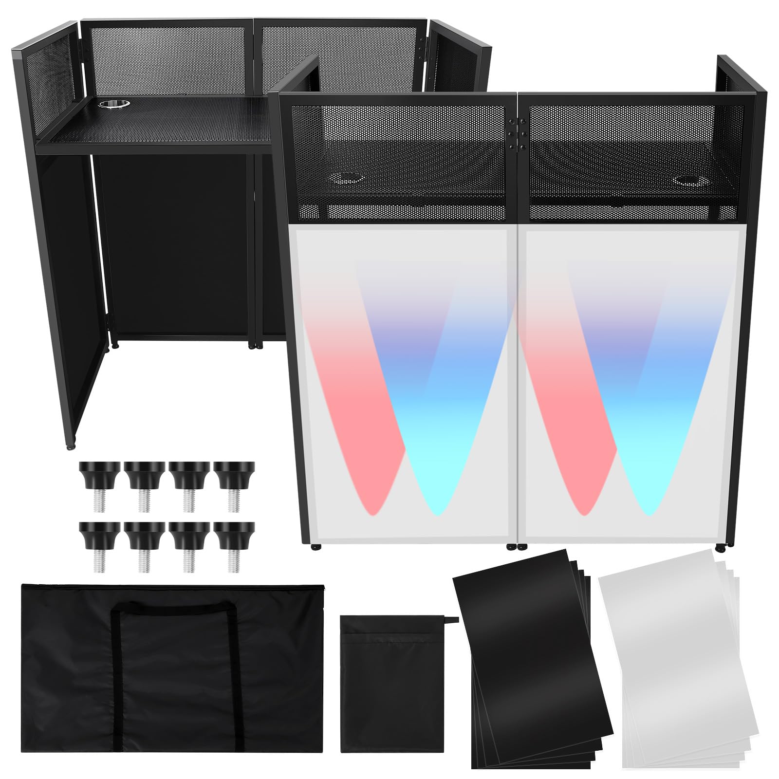 Portable DJ Facade Booth DJ Table Stand Booth With White & Black Scrim for Party