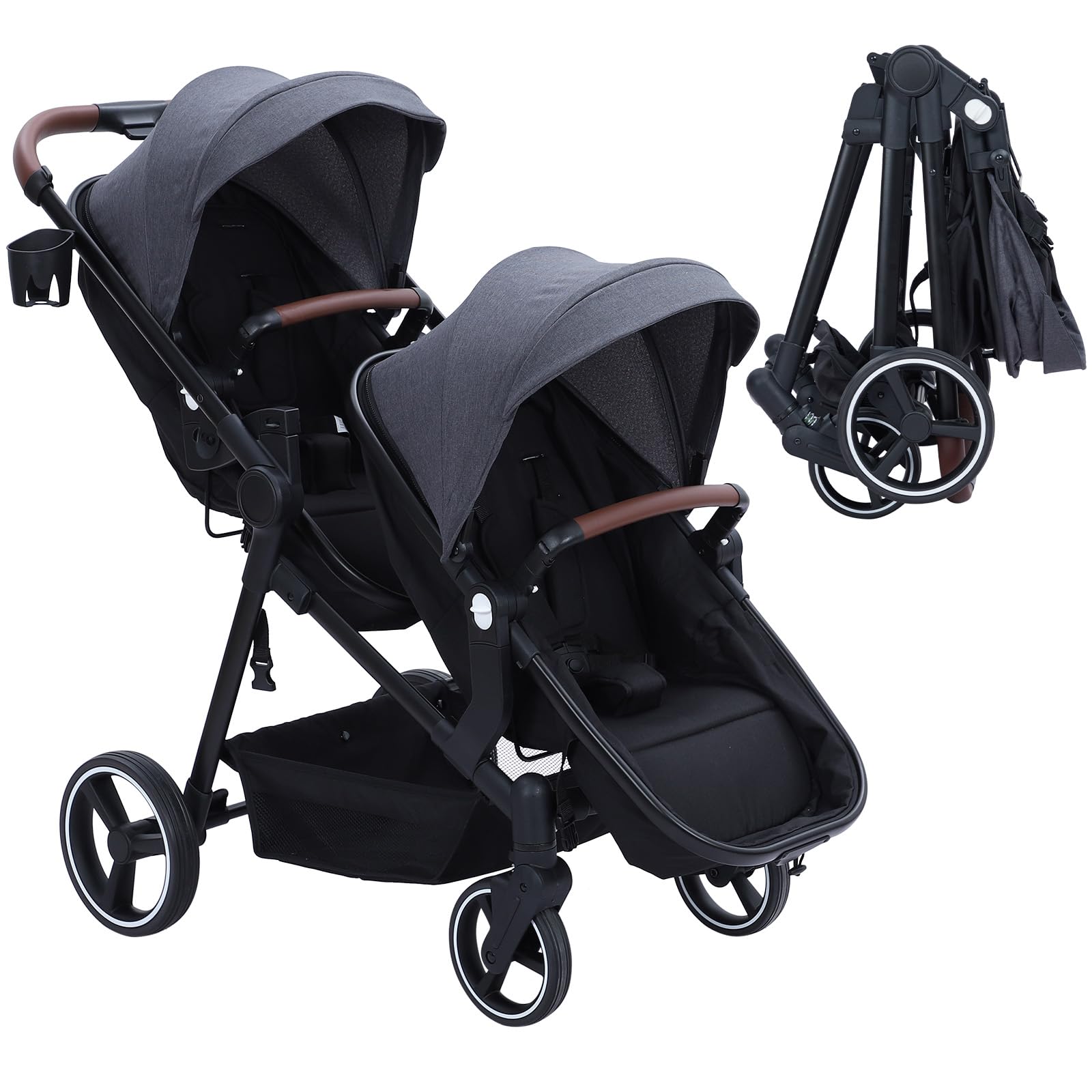 Double Stroller Track Tandem Stroller Foldable Pushchair for Infant and  Toddler | eBay