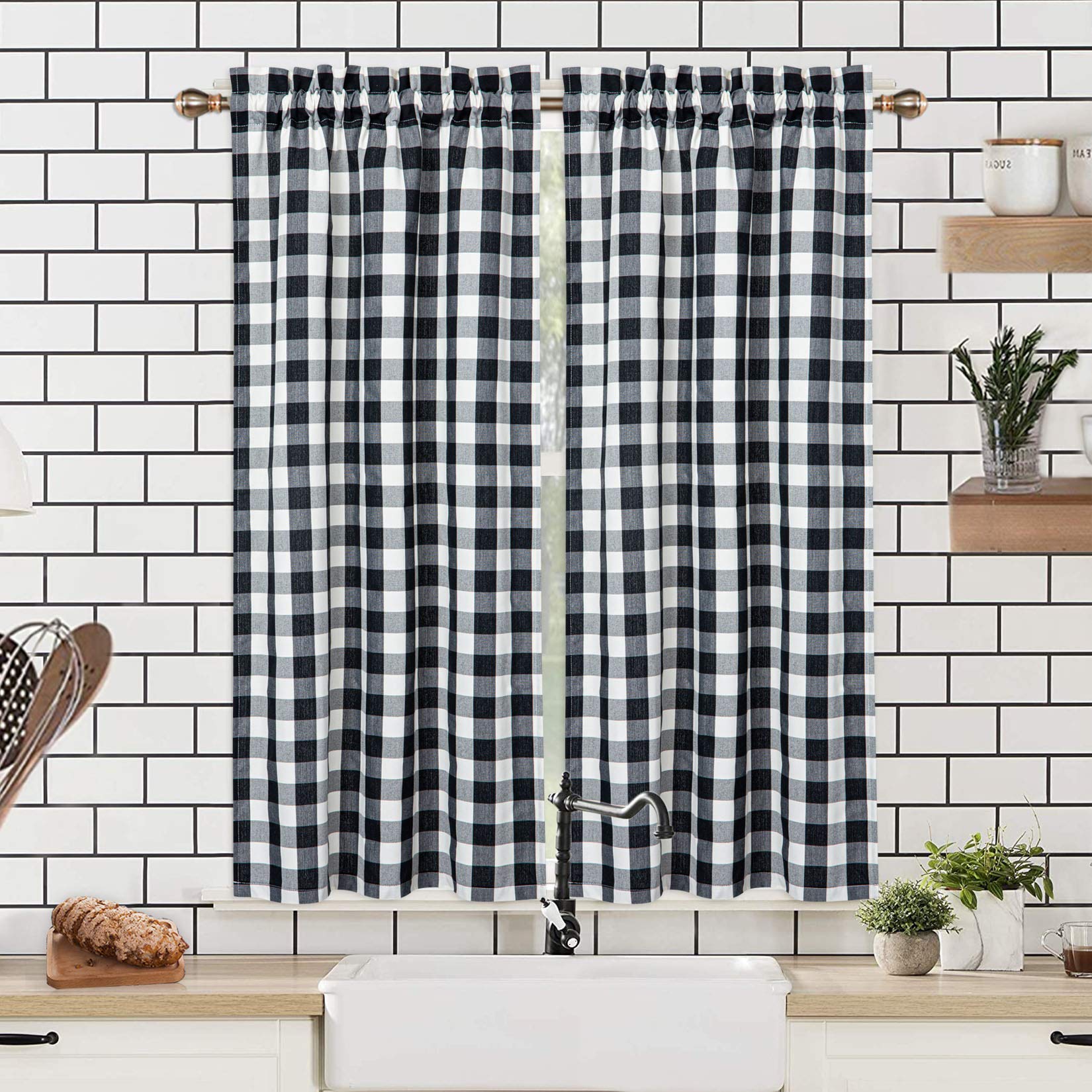 24 30 36 45 Inch Length Kitchen Window Curtains Buffalo Check Bath Cafe   81Zj5R0RFEL 