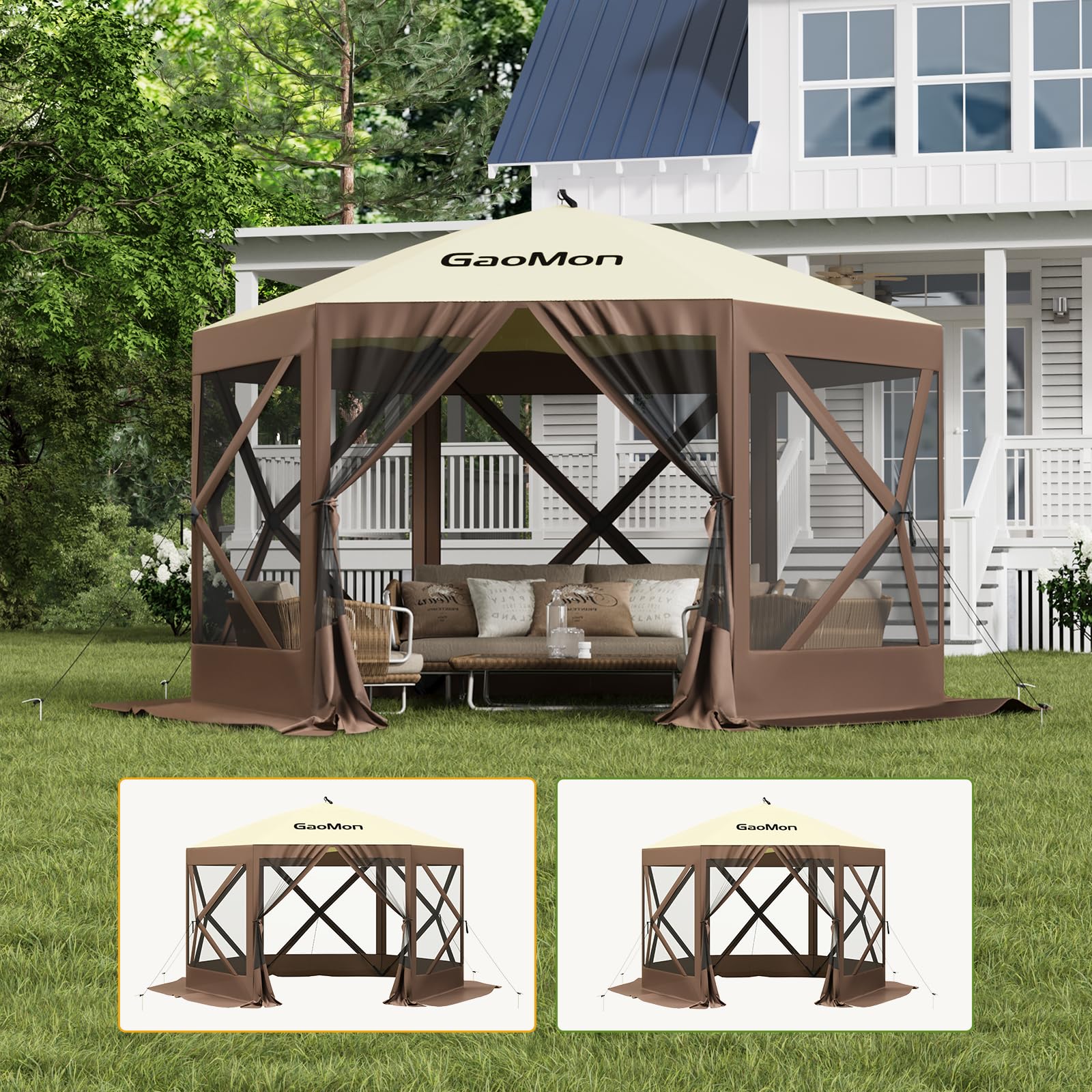 10X10FT/12 X 12 Ft Pop Up Gazebo with Mosquito Netting Porch