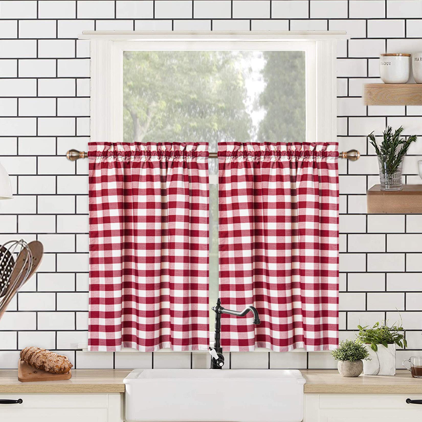 24 30 36 45 Inch Length Kitchen Window Curtains Buffalo Check Bath Cafe   81rPxBEgpLL 