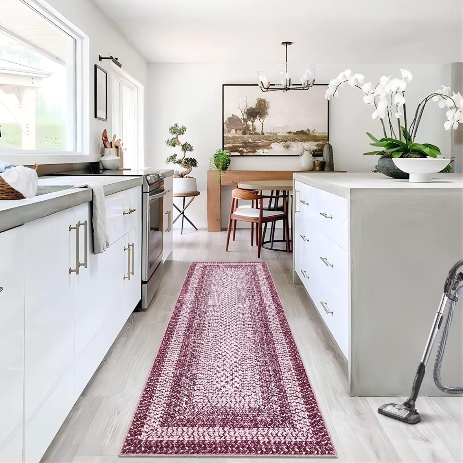 Large Braided Rug Washable Area Rug Low Pile Non-Shedding Kitchen Rugs Foldable