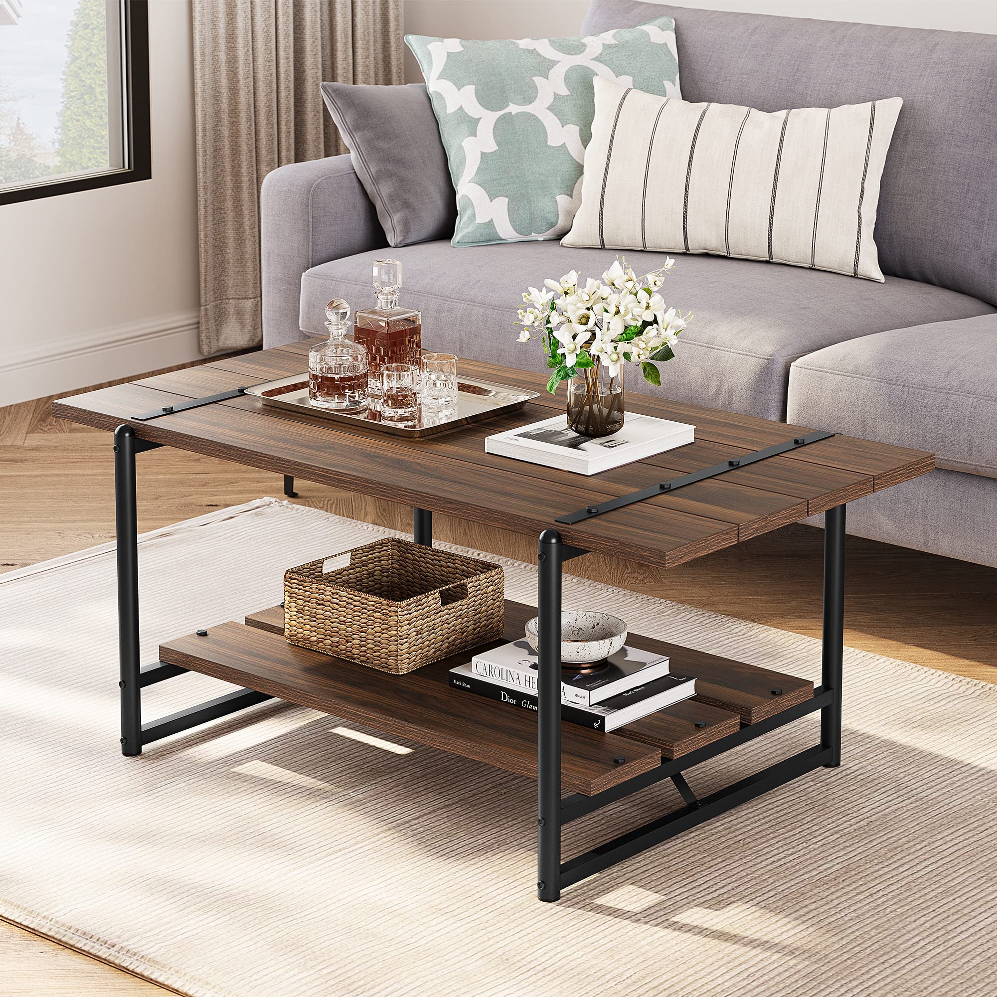 2-Tier Wood Coffee Table w/ Storage Shelf Center Living Room