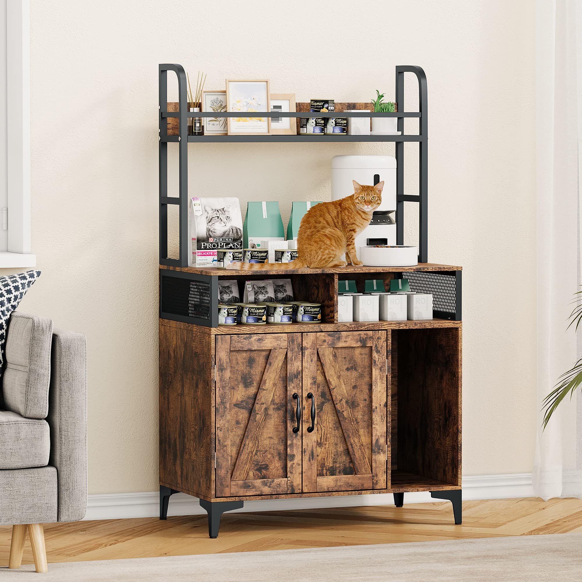 Hidden Cat Washroom Furniture Cat Litter Box Enclosure w/ Shelf Storage, 2 Doors