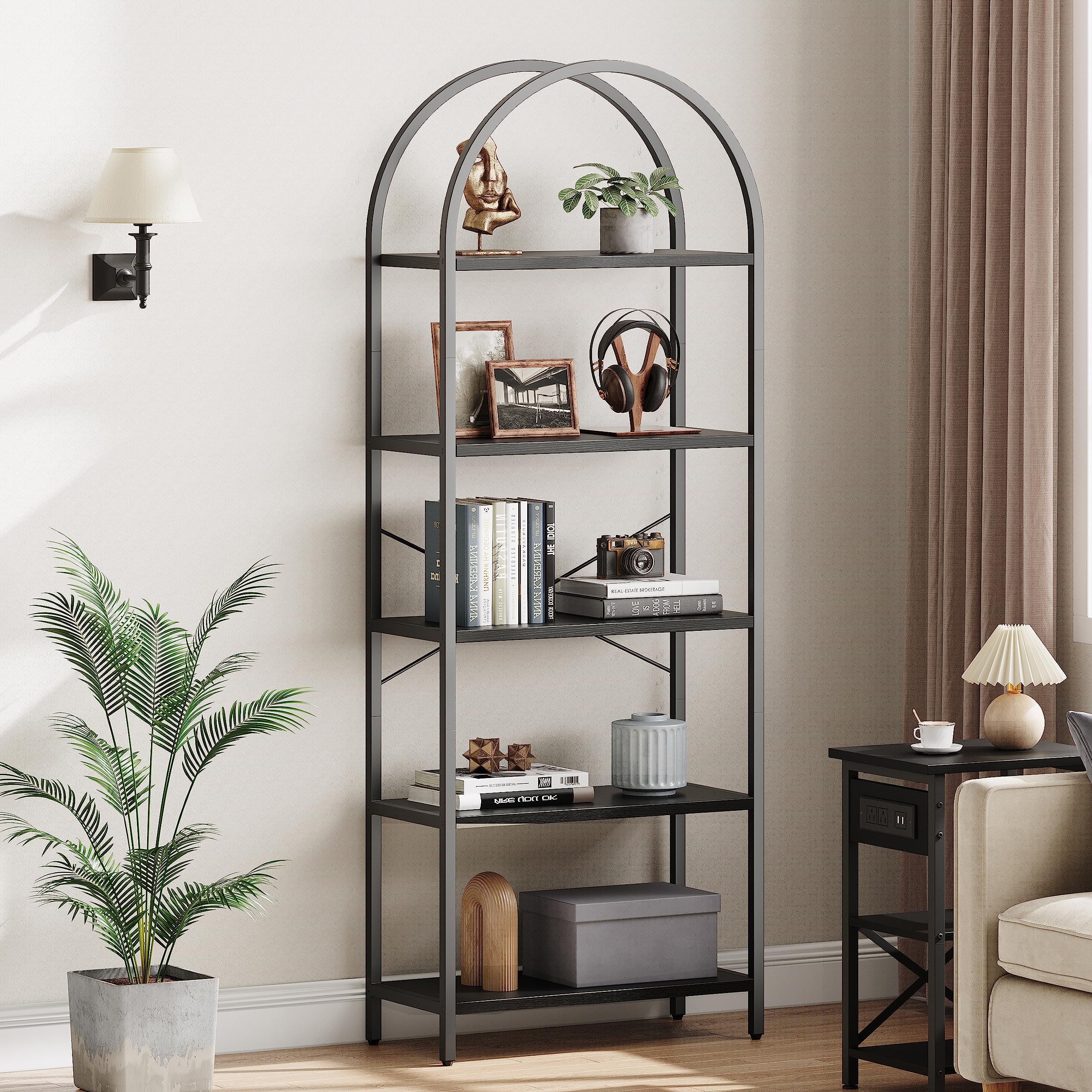 5 Tier Standing Bookcase Arched Display Racks  Metal Frame Modern Storage Rack